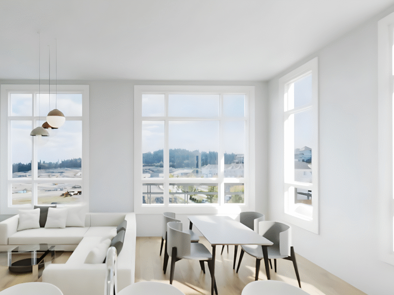 Modern bright living and dining area